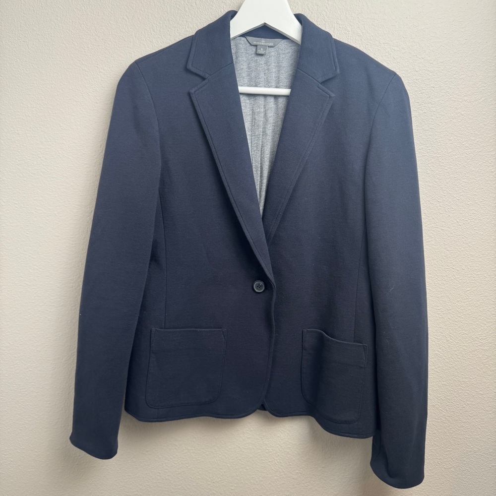 LL Bean Signature Navy Blue Knit Blazer Size 6‎